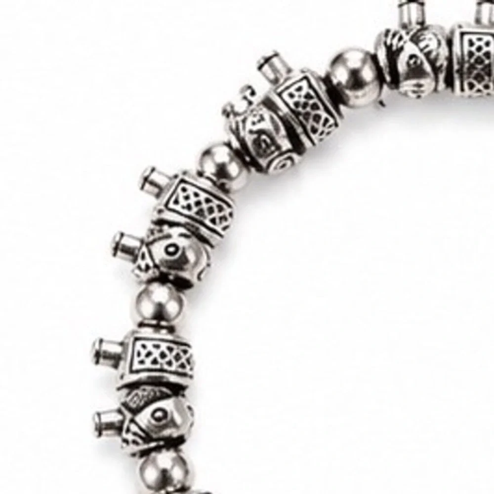 Bohemian Oxidized Silver Tone Elephant Charm Stretch Bead Bracelet Womens